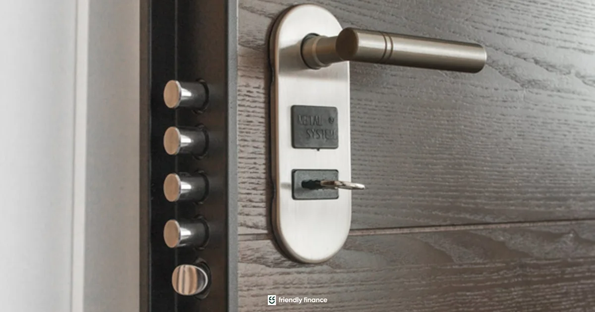 A close-up of a modern, high-security door with a multi-bolt locking system, representing home security and asset protection.